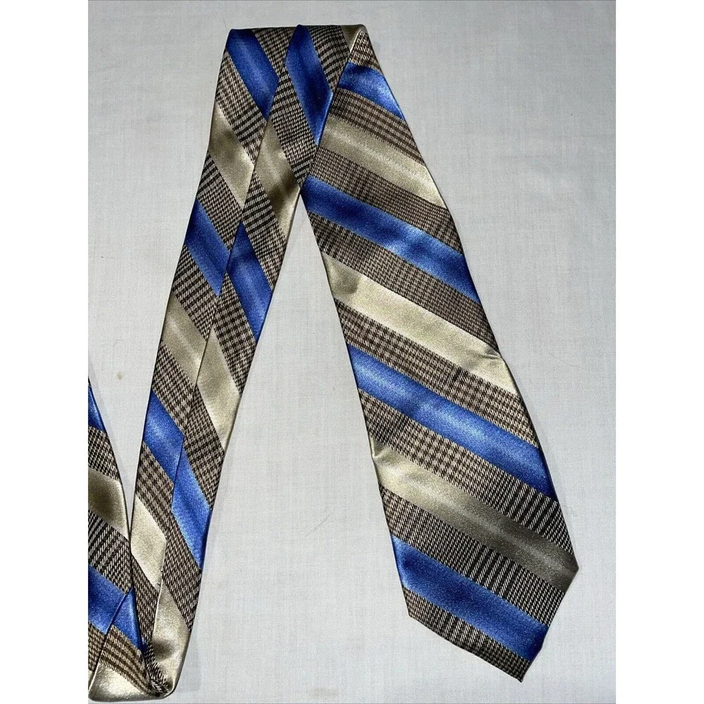 Desantis Collection Men’s Dress Tie Size 58” Gold Blue Striped Business Formal